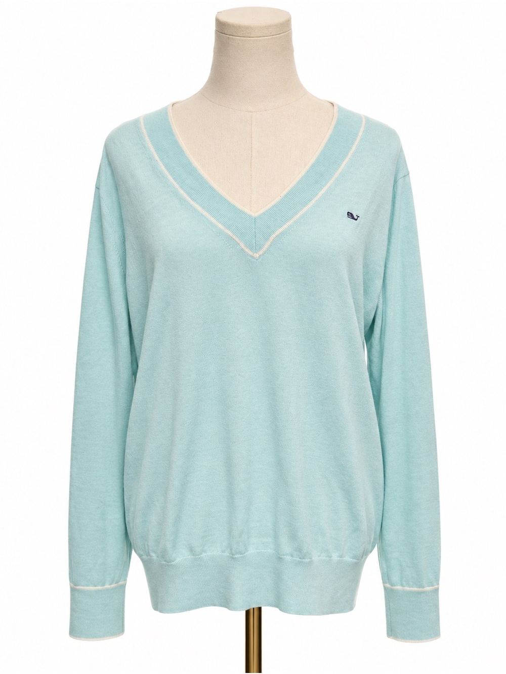 Vineyard Vines Pima Cotton Cashmere V-Neck Sweater Blue White Large